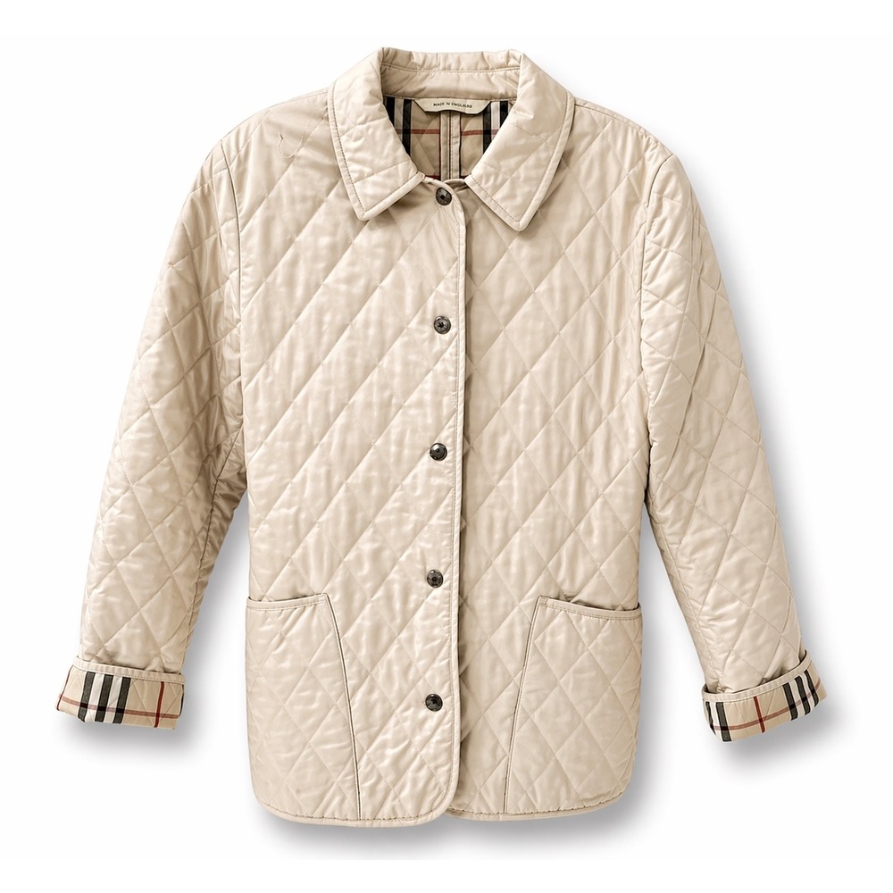 Burberry London Quilted Jacket Womens XS Beige Good Nova Check Lining Coat
